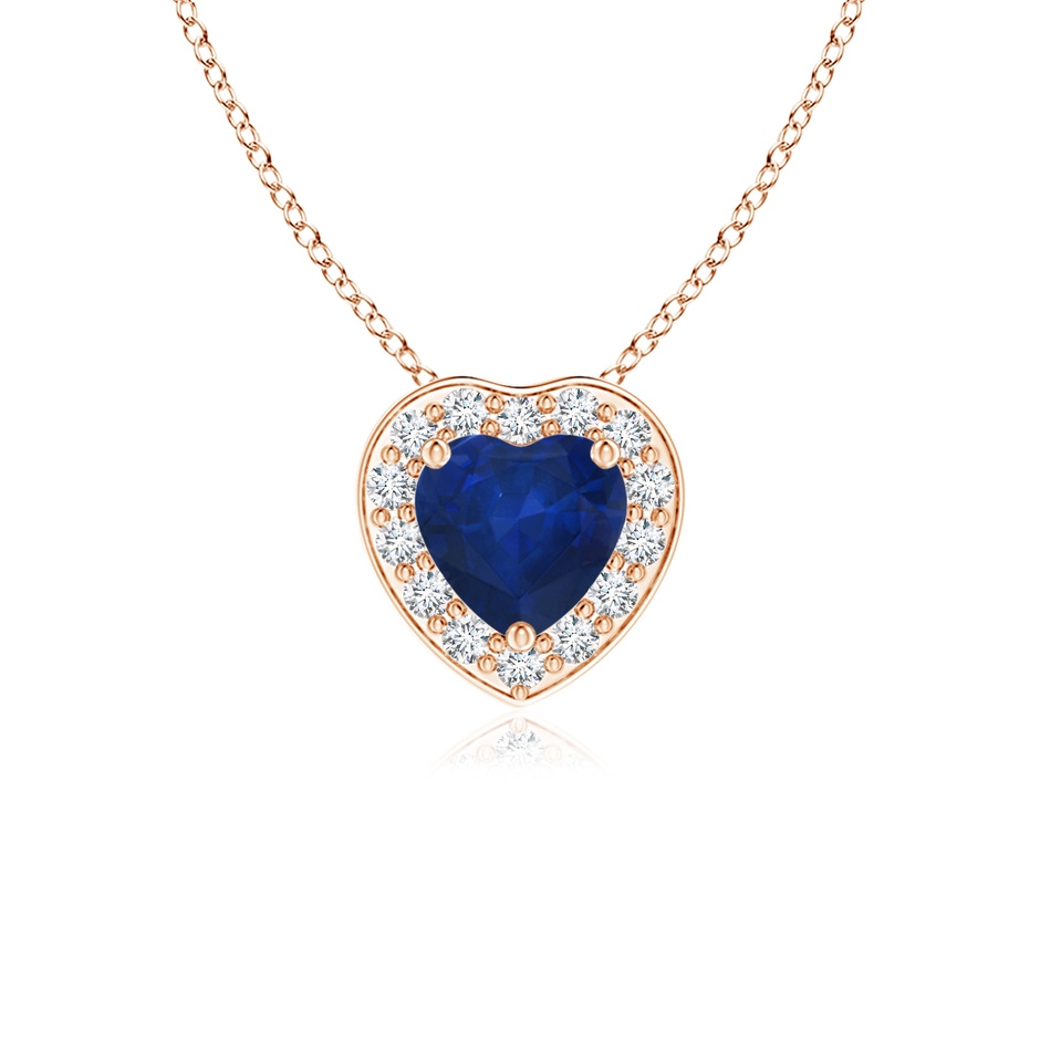 4mm AA Heart-Shaped Blue Sapphire Pendant with Diamond Halo in 9K Rose Gold 