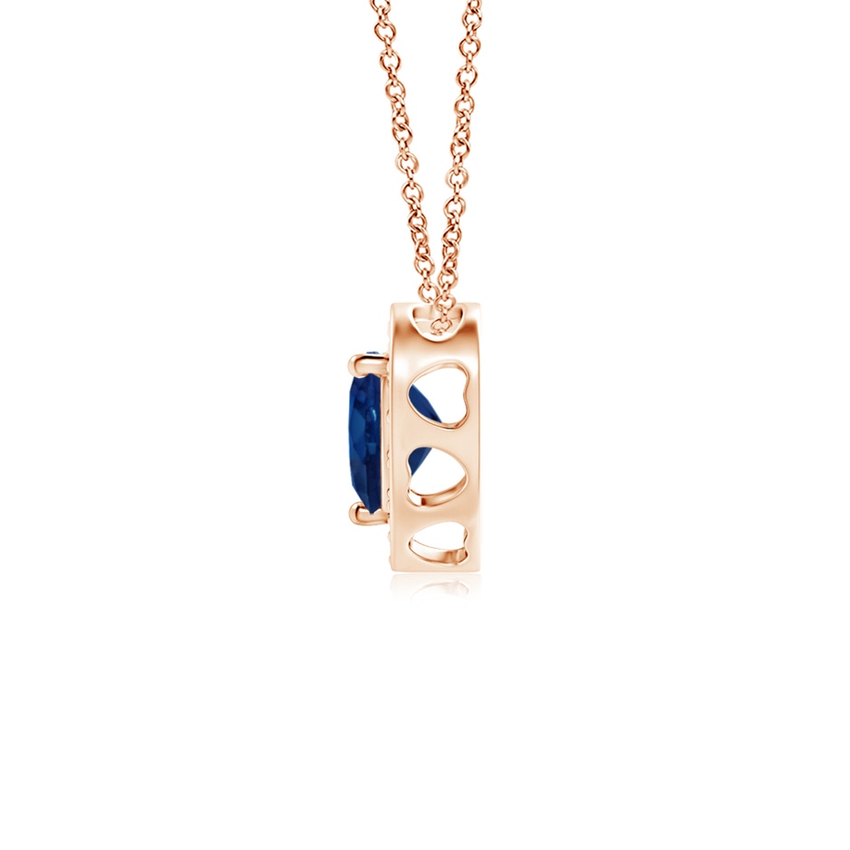 4mm AA Heart-Shaped Blue Sapphire Pendant with Diamond Halo in 9K Rose Gold side 199