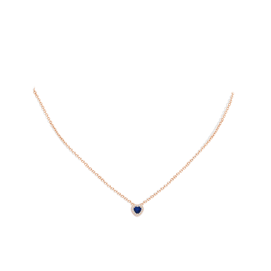 4mm AA Heart-Shaped Blue Sapphire Pendant with Diamond Halo in 9K Rose Gold pen