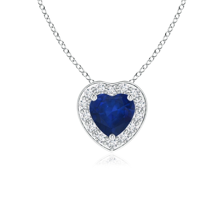 4mm AA Heart-Shaped Blue Sapphire Pendant with Diamond Halo in White Gold 