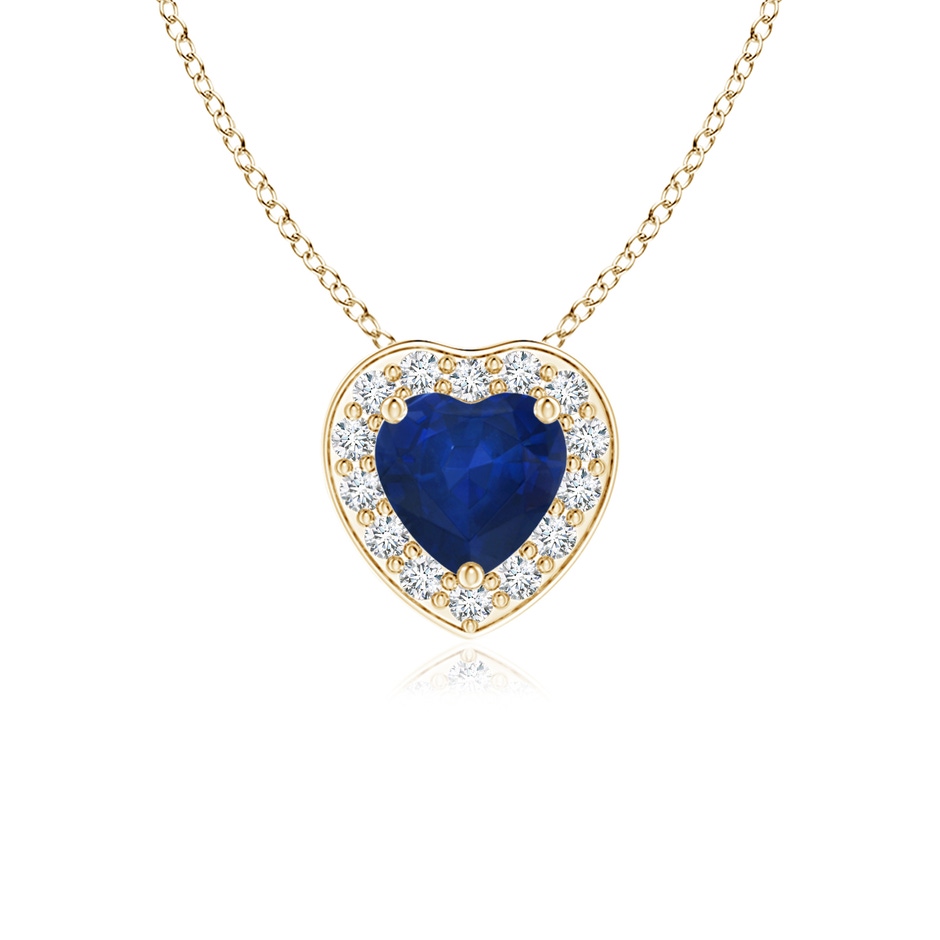 4mm AA Heart-Shaped Blue Sapphire Pendant with Diamond Halo in Yellow Gold 