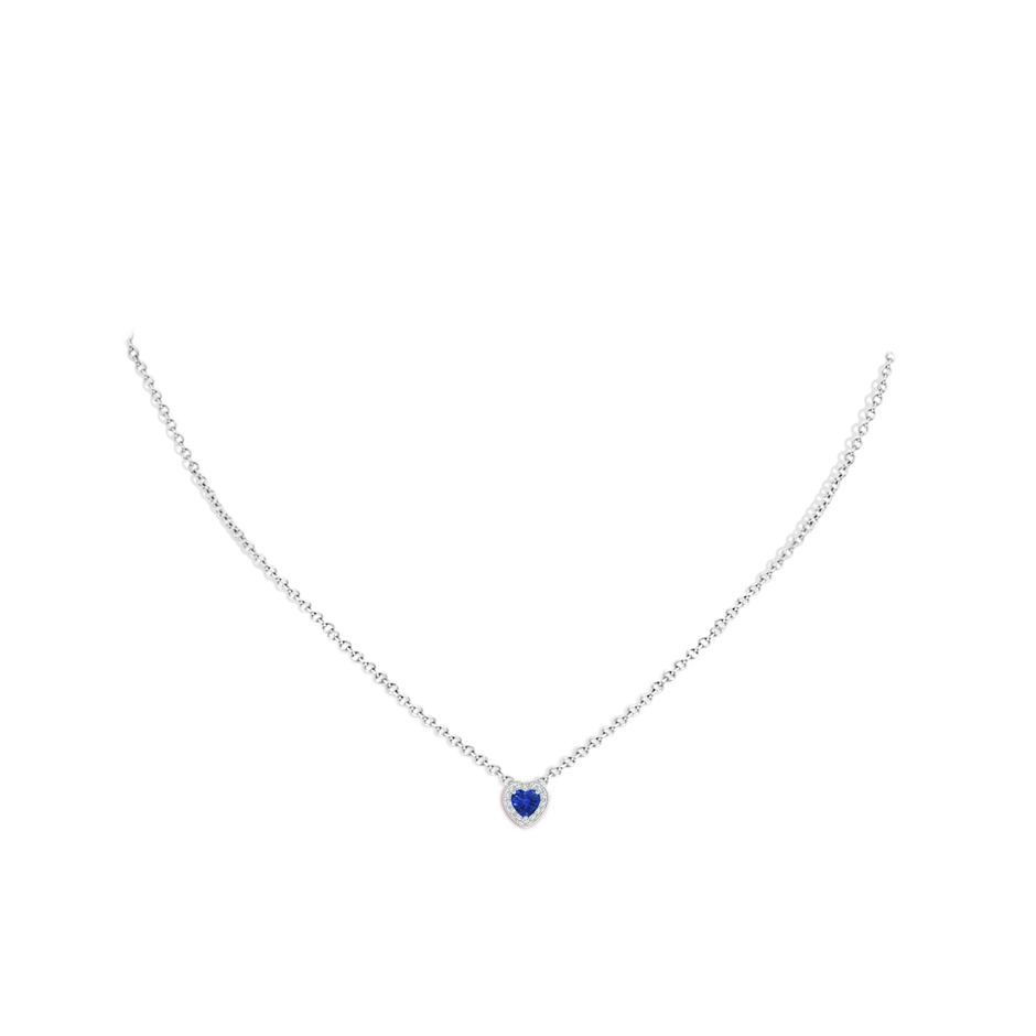 4mm AAA Heart-Shaped Blue Sapphire Pendant with Diamond Halo in 18K White Gold pen