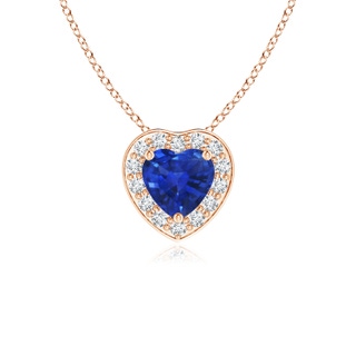 4mm AAA Heart-Shaped Blue Sapphire Pendant with Diamond Halo in 9K Rose Gold