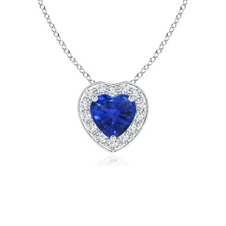 4mm AAA Heart-Shaped Blue Sapphire Pendant with Diamond Halo in P950 Platinum