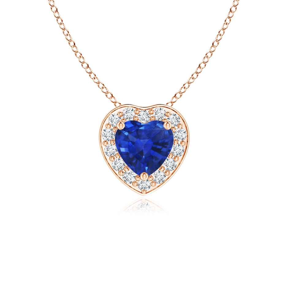 4mm AAA Heart-Shaped Blue Sapphire Pendant with Diamond Halo in Rose Gold 