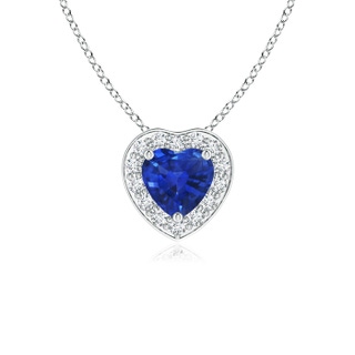 4mm AAA Heart-Shaped Blue Sapphire Pendant with Diamond Halo in White Gold