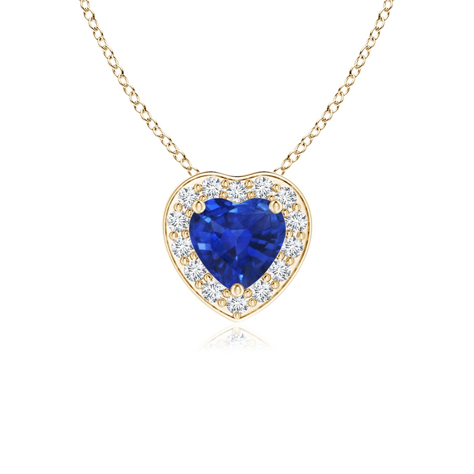 4mm AAA Heart-Shaped Blue Sapphire Pendant with Diamond Halo in Yellow Gold 