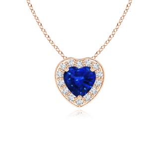 4mm AAAA Heart-Shaped Blue Sapphire Pendant with Diamond Halo in 9K Rose Gold