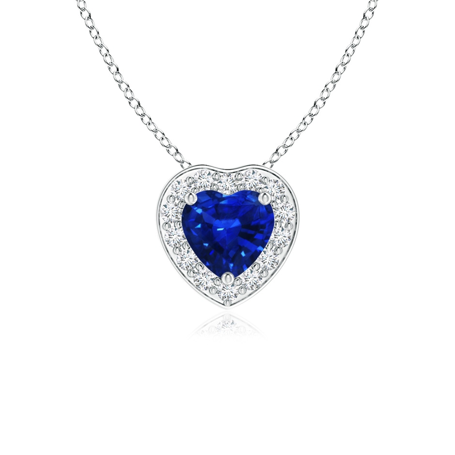 4mm AAAA Heart-Shaped Blue Sapphire Pendant with Diamond Halo in P950 Platinum 