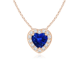 4mm AAAA Heart-Shaped Blue Sapphire Pendant with Diamond Halo in Rose Gold