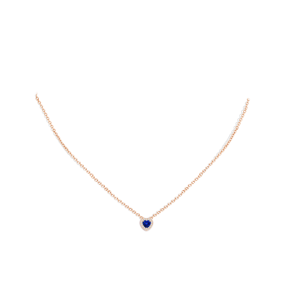 4mm AAAA Heart-Shaped Blue Sapphire Pendant with Diamond Halo in Rose Gold pen