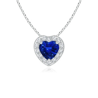 4mm AAAA Heart-Shaped Blue Sapphire Pendant with Diamond Halo in White Gold