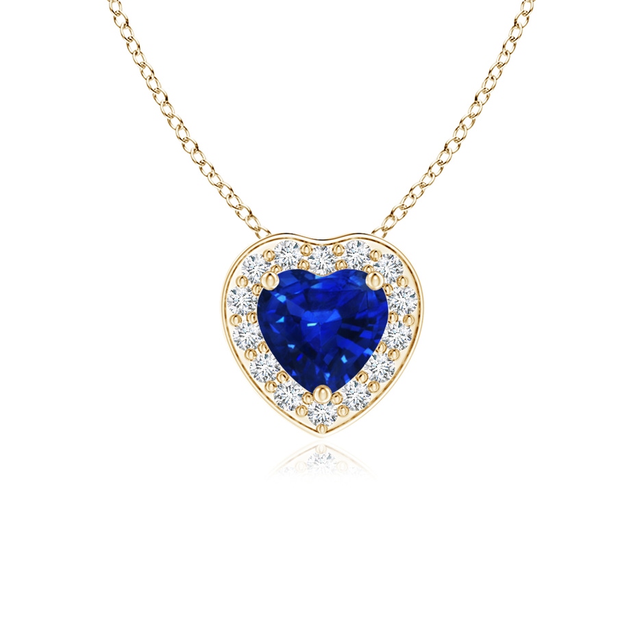 4mm AAAA Heart-Shaped Blue Sapphire Pendant with Diamond Halo in Yellow Gold 