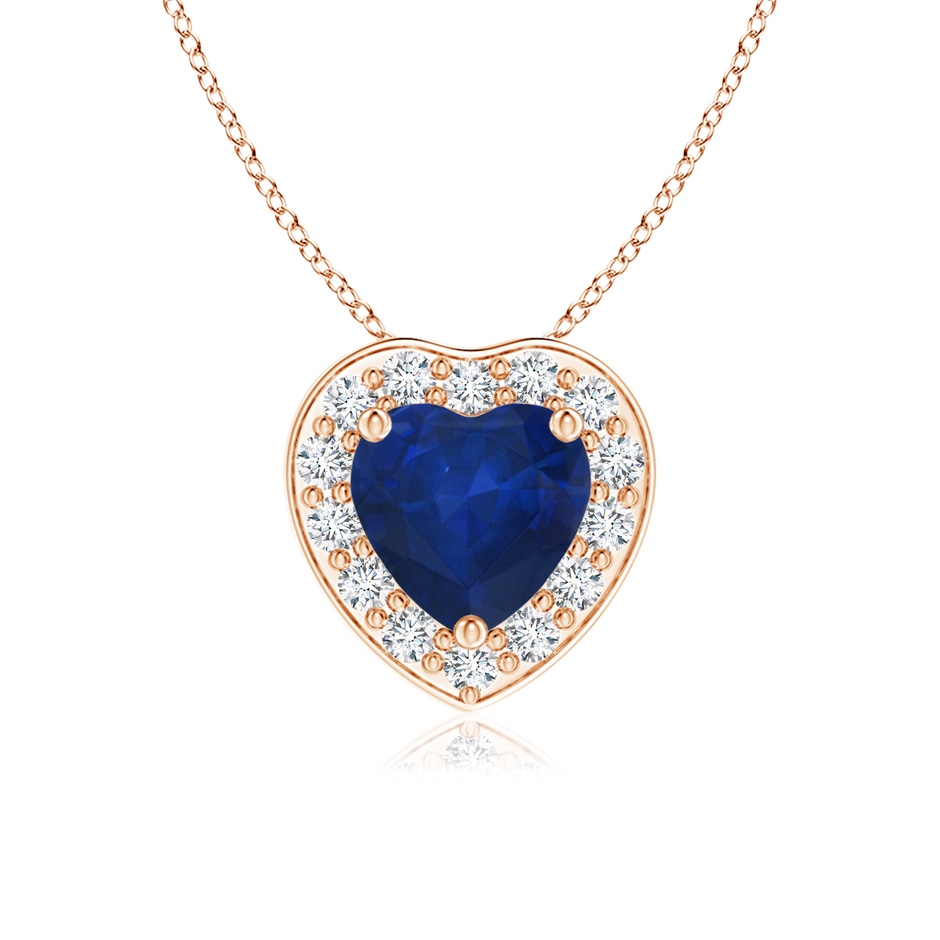 5mm AA Heart-Shaped Blue Sapphire Pendant with Diamond Halo in Rose Gold 