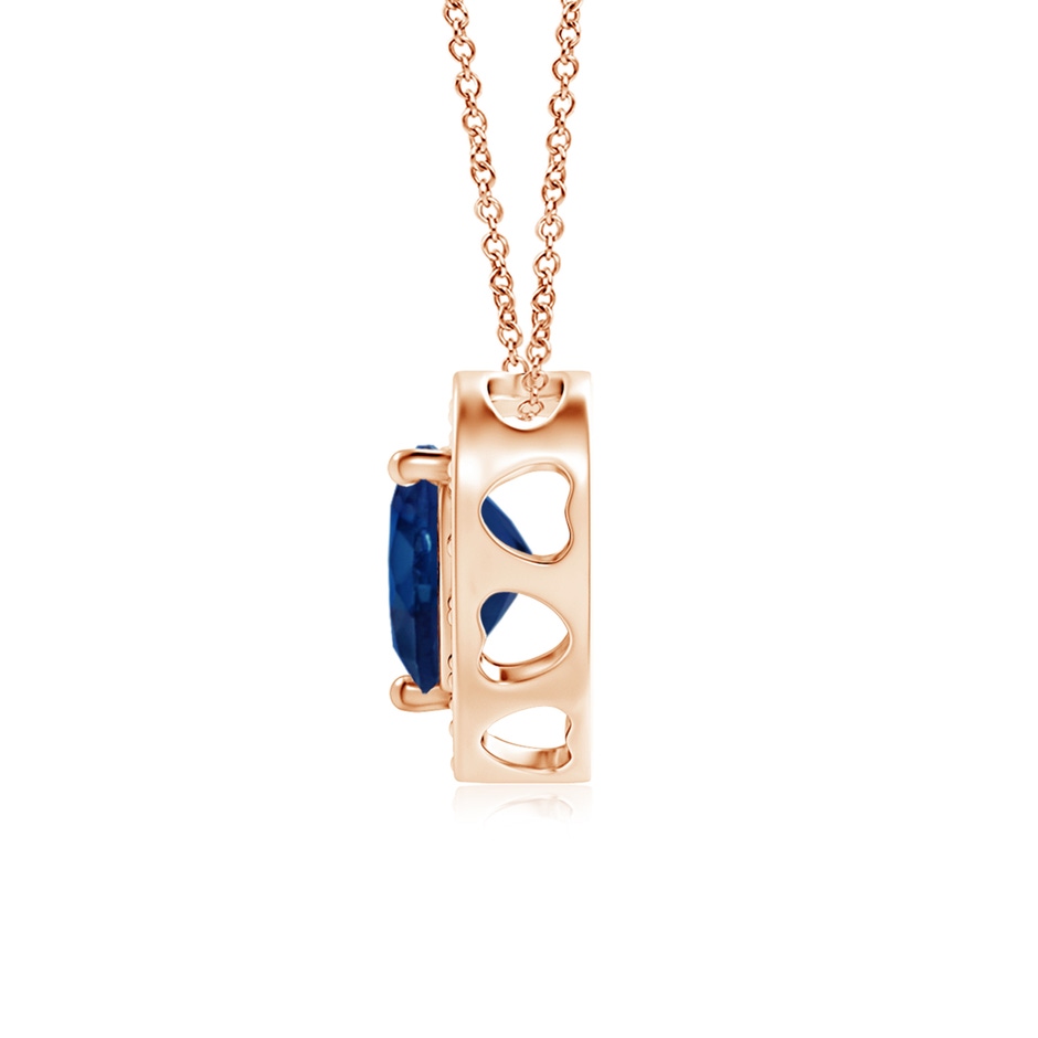 5mm AA Heart-Shaped Blue Sapphire Pendant with Diamond Halo in Rose Gold side 199