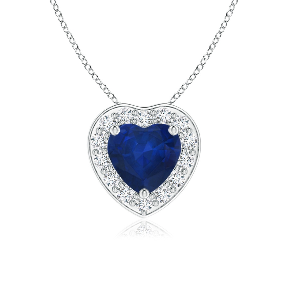 5mm AA Heart-Shaped Blue Sapphire Pendant with Diamond Halo in White Gold 