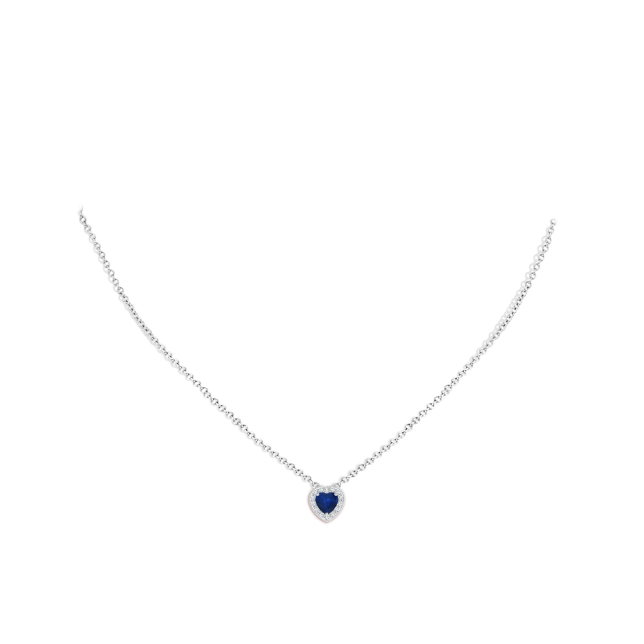 5mm AA Heart-Shaped Blue Sapphire Pendant with Diamond Halo in White Gold pen