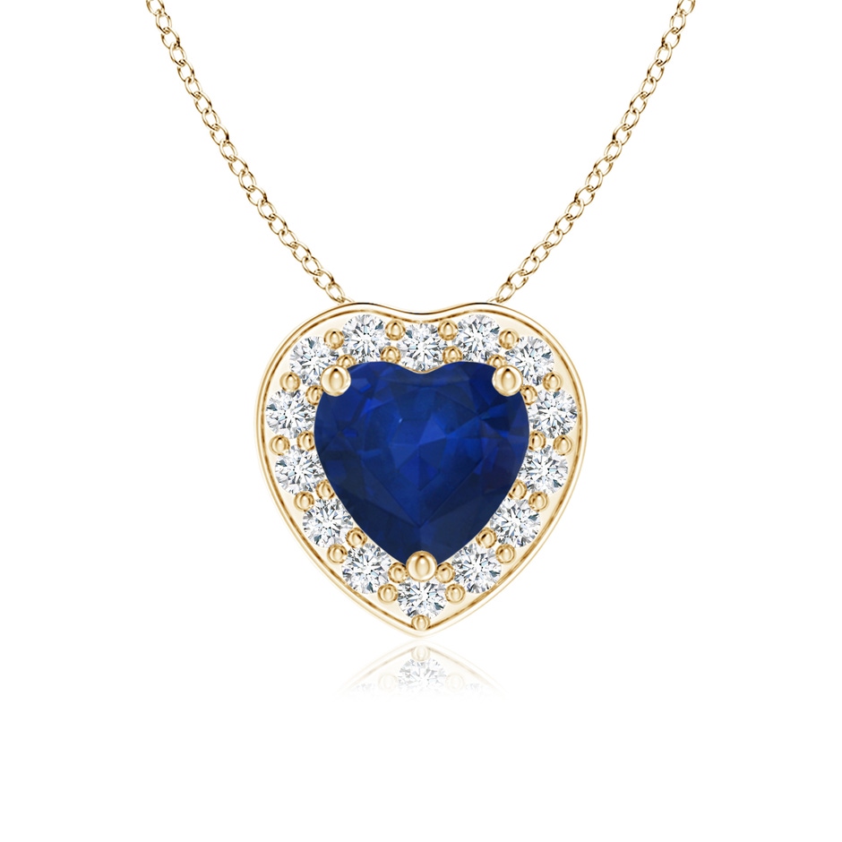 5mm AA Heart-Shaped Blue Sapphire Pendant with Diamond Halo in Yellow Gold 