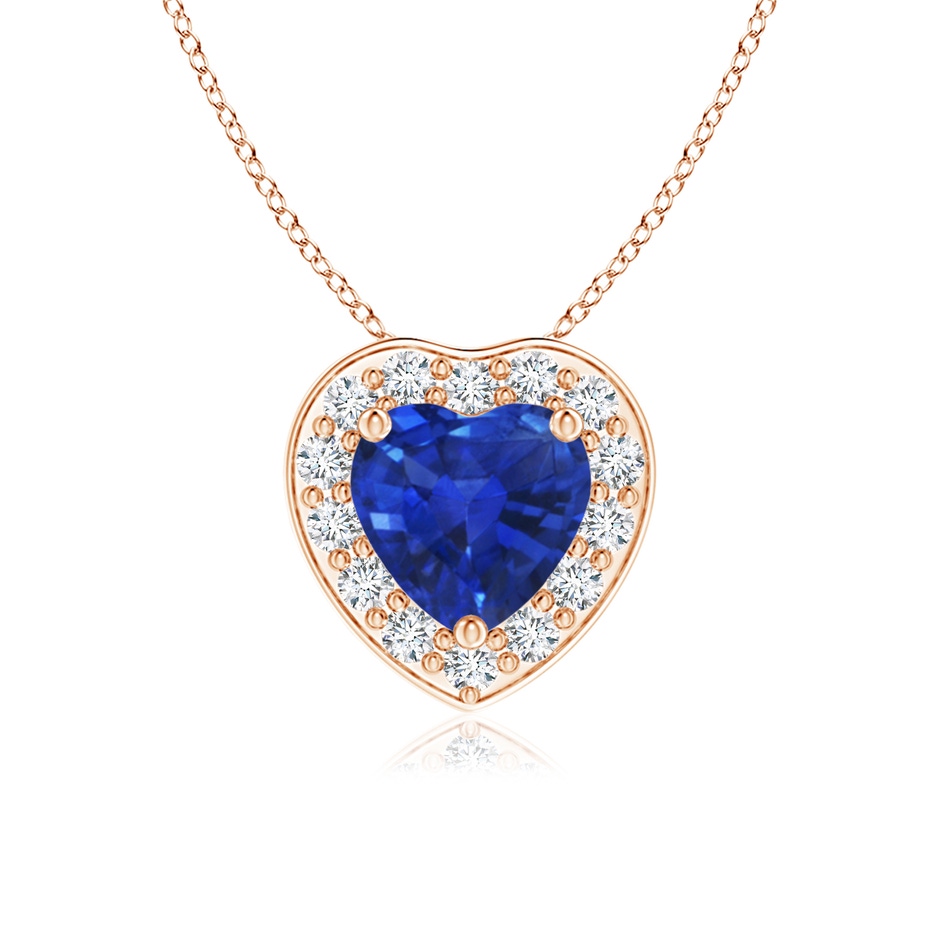 5mm AAA Heart-Shaped Blue Sapphire Pendant with Diamond Halo in Rose Gold 
