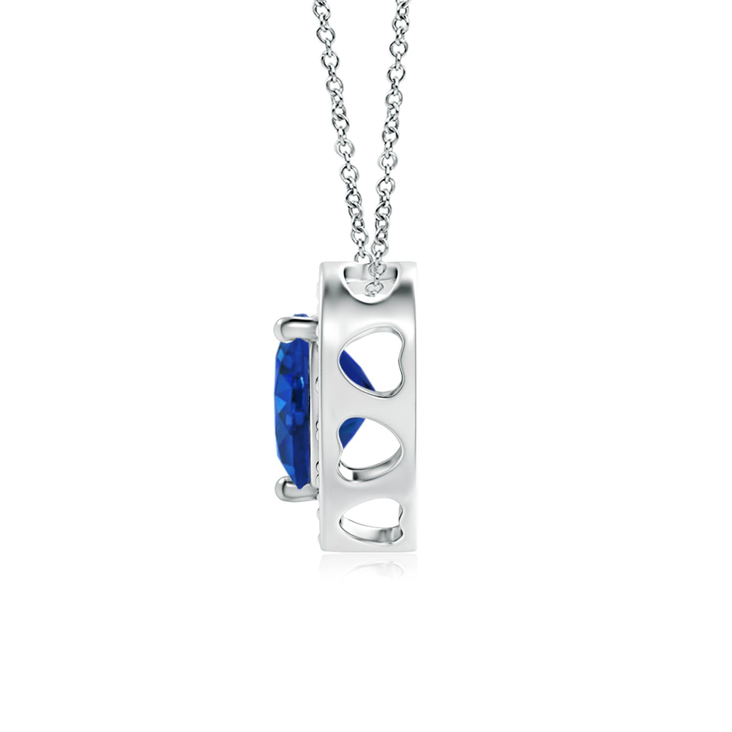 5mm AAA Heart-Shaped Blue Sapphire Pendant with Diamond Halo in White Gold - side 2