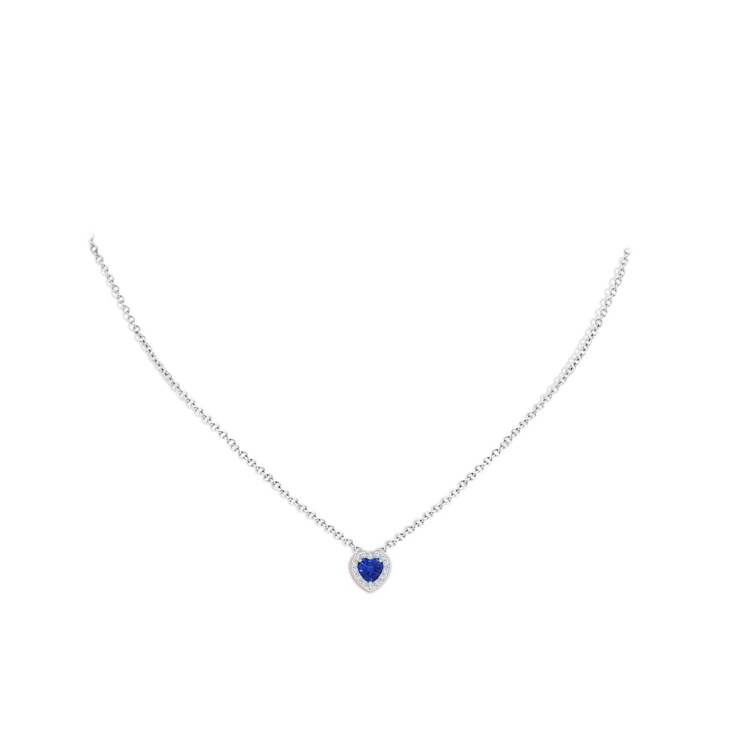 5mm AAA Heart-Shaped Blue Sapphire Pendant with Diamond Halo in White Gold - body_neck