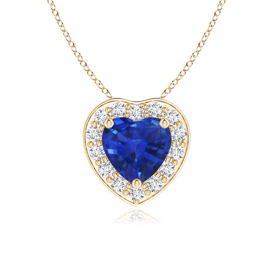 5mm AAA Heart-Shaped Blue Sapphire Pendant with Diamond Halo in Yellow Gold 