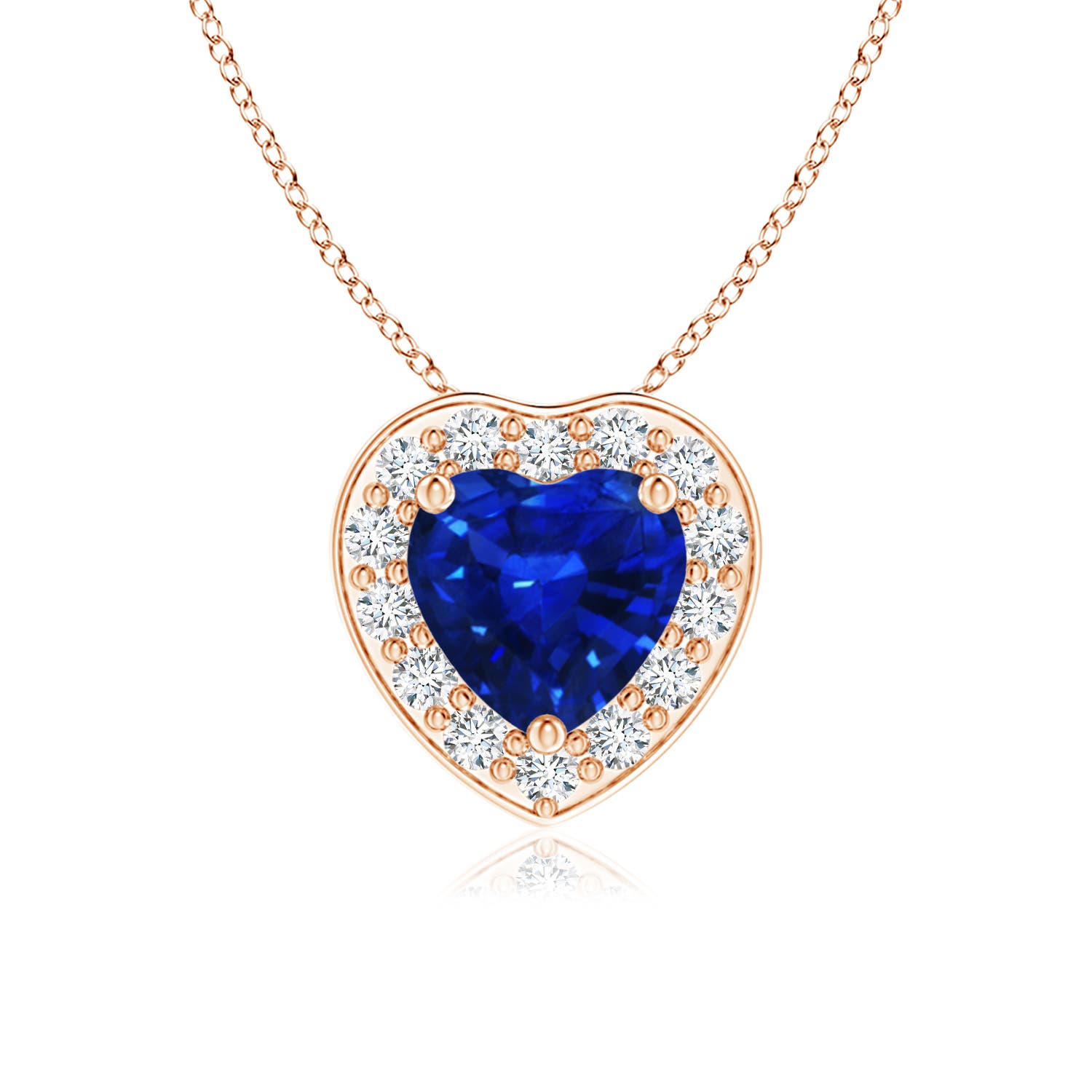 5mm AAAA Heart-Shaped Blue Sapphire Pendant with Diamond Halo in 18CT Rose Gold