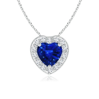 5mm AAAA Heart-Shaped Blue Sapphire Pendant with Diamond Halo in P950 Platinum