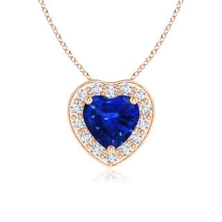 5mm AAAA Heart-Shaped Blue Sapphire Pendant with Diamond Halo in Rose Gold