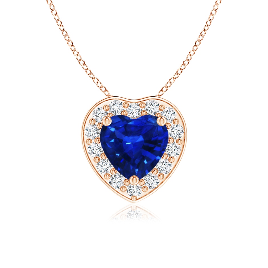 5mm AAAA Heart-Shaped Blue Sapphire Pendant with Diamond Halo in Rose Gold 