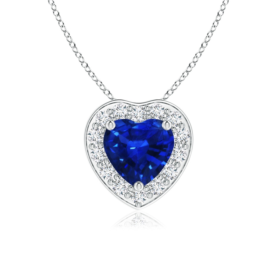 5mm AAAA Heart-Shaped Blue Sapphire Pendant with Diamond Halo in White Gold 