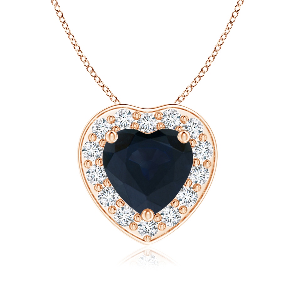 6mm A Heart-Shaped Blue Sapphire Pendant with Diamond Halo in 18K Rose Gold 