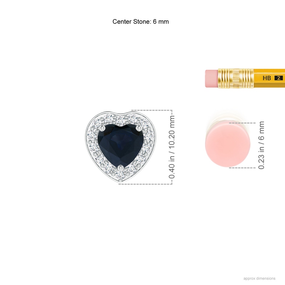 6mm A Heart-Shaped Blue Sapphire Pendant with Diamond Halo in White Gold ruler