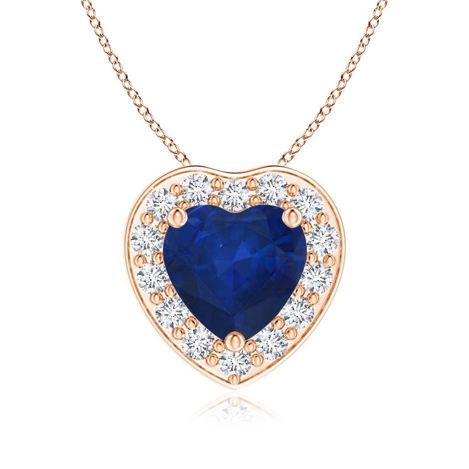 6mm AA Heart-Shaped Blue Sapphire Pendant with Diamond Halo in Rose Gold 