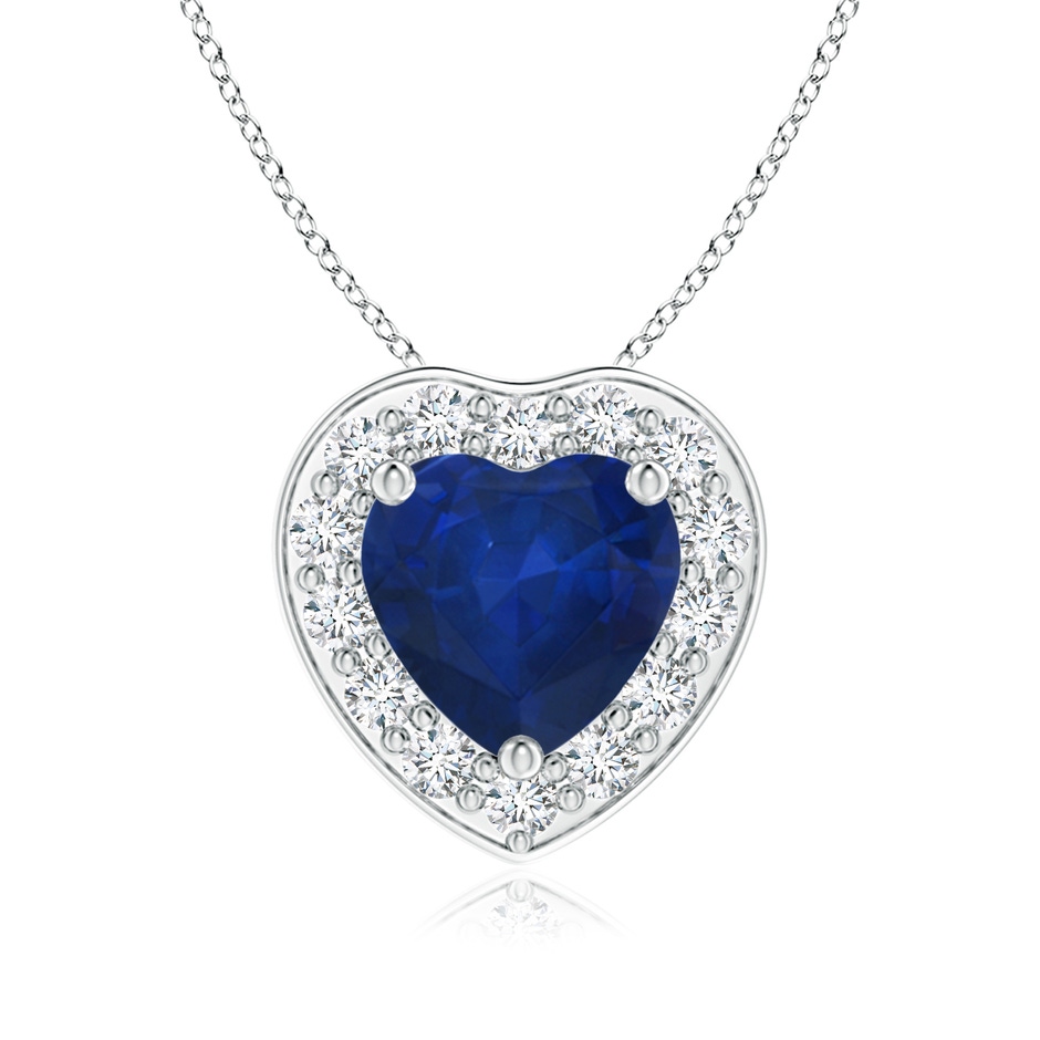 6mm AA Heart-Shaped Blue Sapphire Pendant with Diamond Halo in White Gold 
