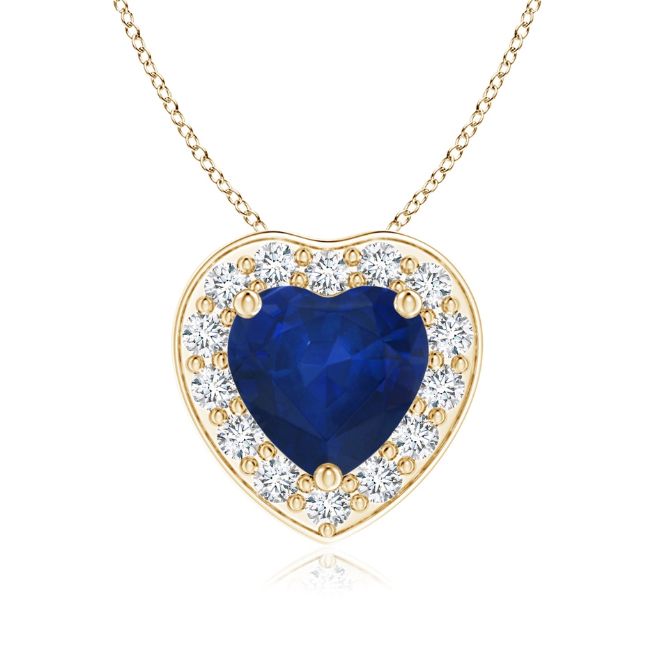 6mm AA Heart-Shaped Blue Sapphire Pendant with Diamond Halo in Yellow Gold 