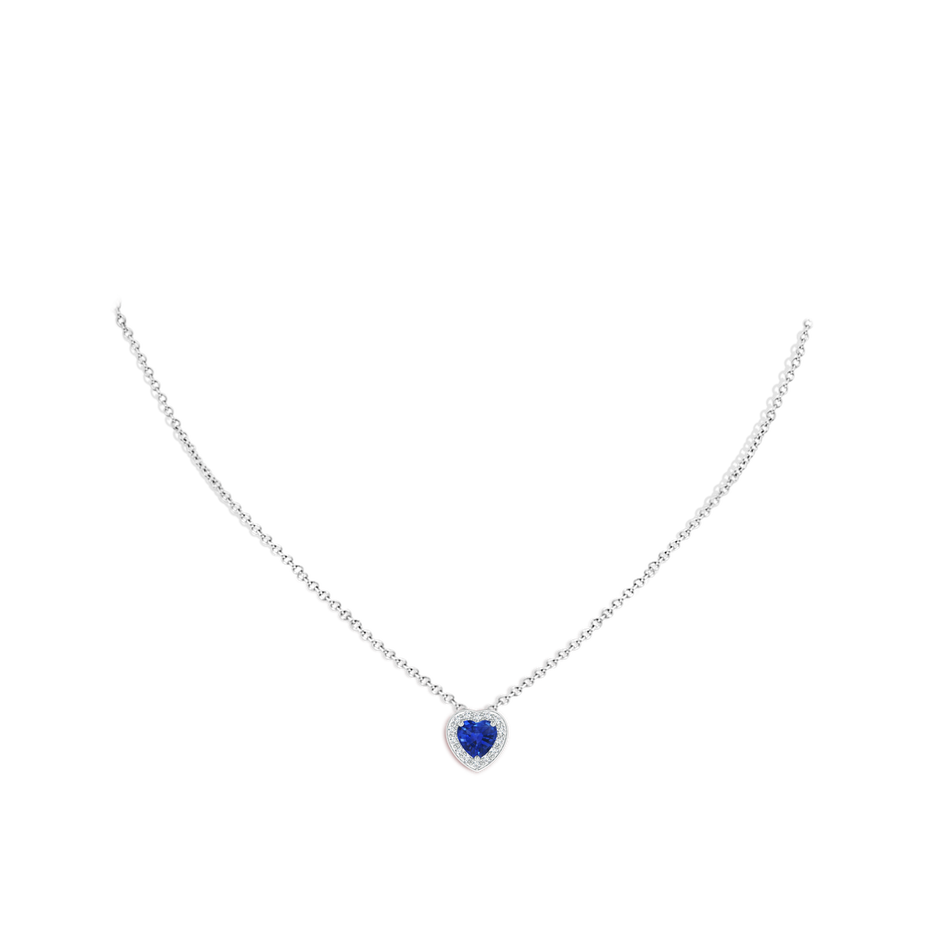6mm AAA Heart-Shaped Blue Sapphire Pendant with Diamond Halo in 18K White Gold pen