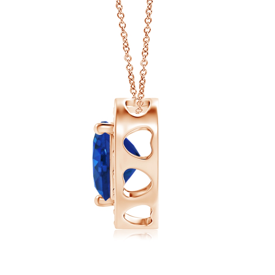 6mm AAA Heart-Shaped Blue Sapphire Pendant with Diamond Halo in Rose Gold side 199