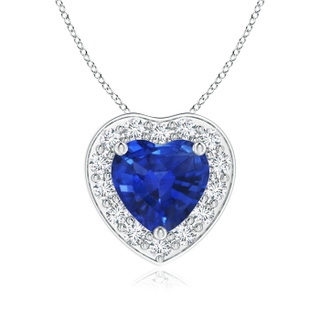 6mm AAA Heart-Shaped Blue Sapphire Pendant with Diamond Halo in White Gold
