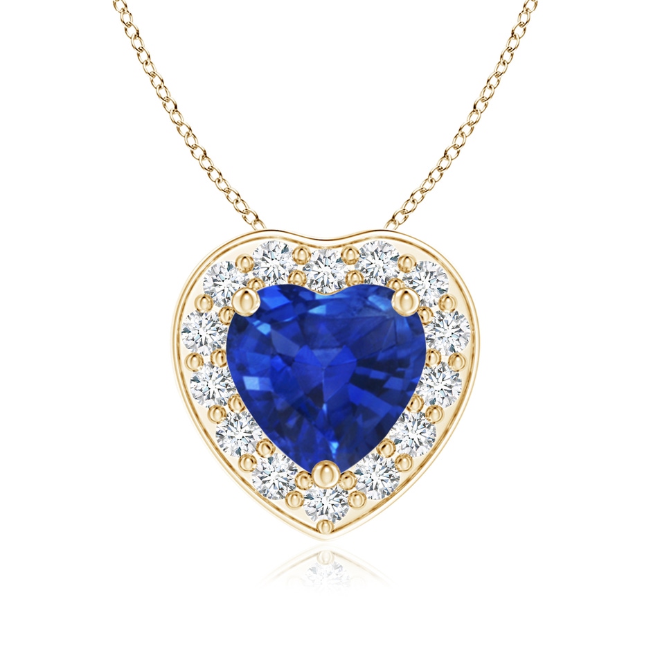 6mm AAA Heart-Shaped Blue Sapphire Pendant with Diamond Halo in Yellow Gold 