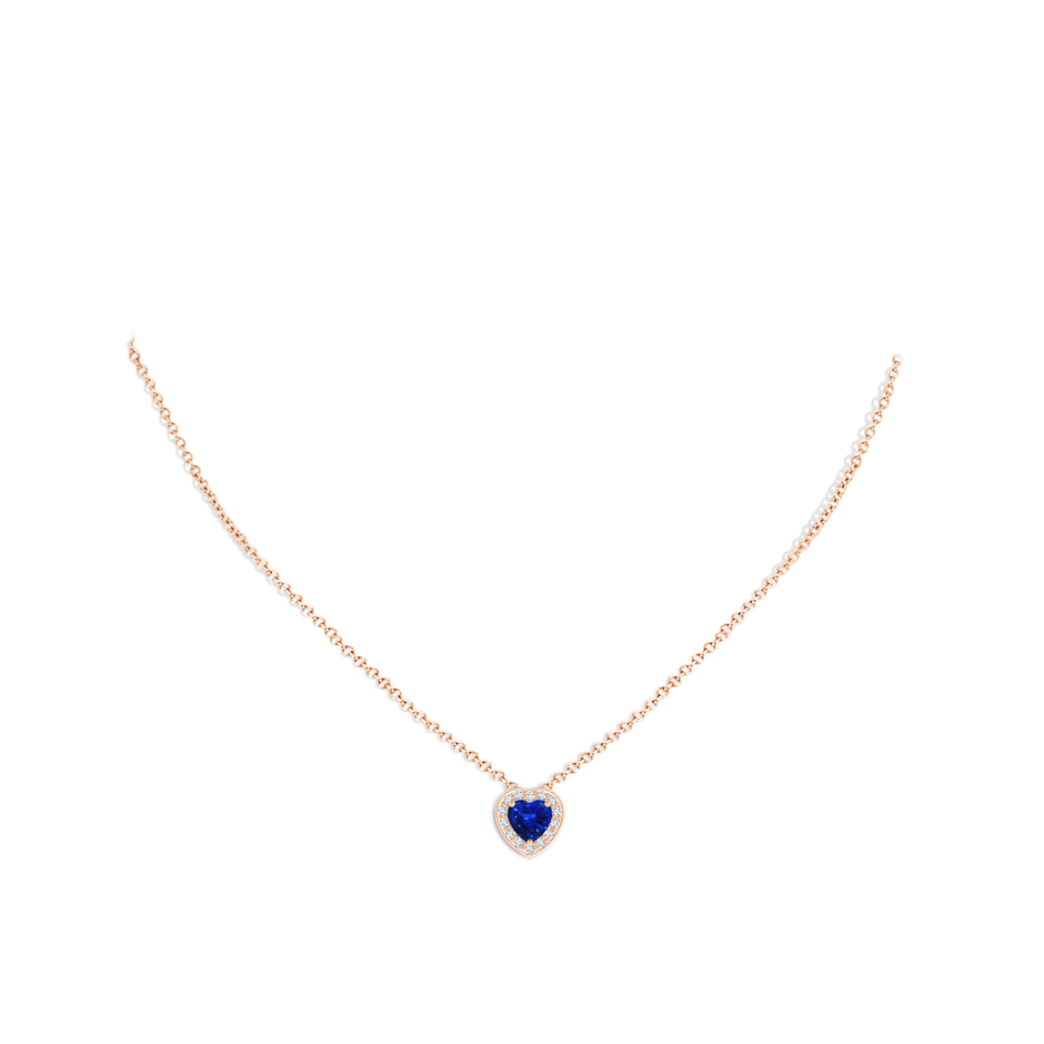 6mm AAAA Heart-Shaped Blue Sapphire Pendant with Diamond Halo in 18K Rose Gold pen