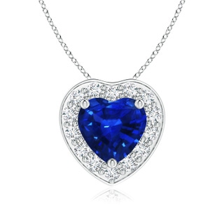 6mm AAAA Heart-Shaped Blue Sapphire Pendant with Diamond Halo in P950 Platinum