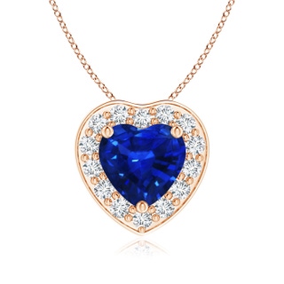 6mm AAAA Heart-Shaped Blue Sapphire Pendant with Diamond Halo in Rose Gold