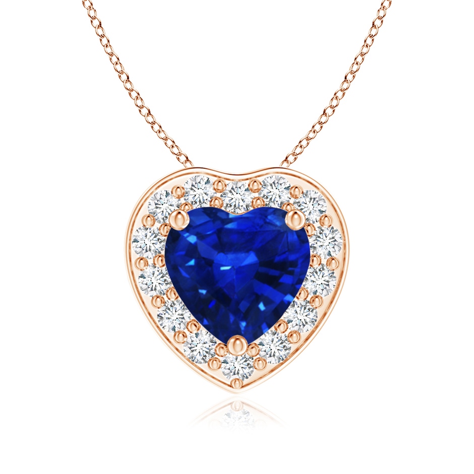 6mm AAAA Heart-Shaped Blue Sapphire Pendant with Diamond Halo in Rose Gold 