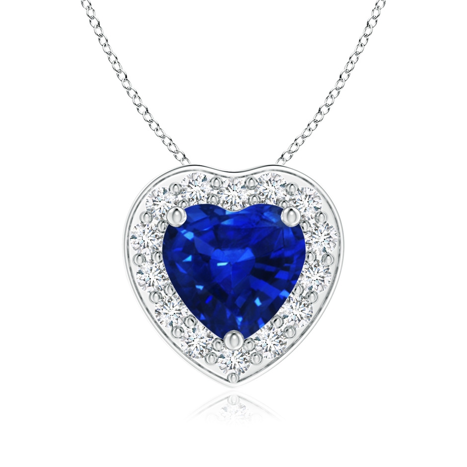 6mm AAAA Heart-Shaped Blue Sapphire Pendant with Diamond Halo in White Gold 