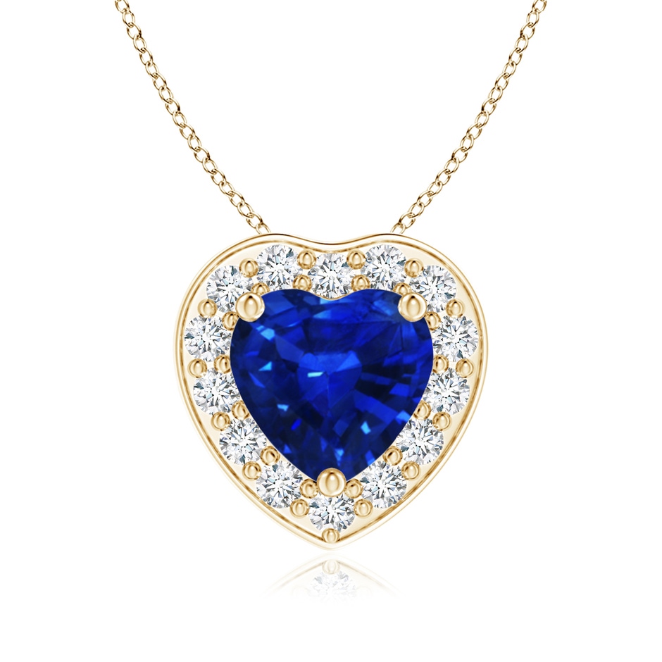6mm AAAA Heart-Shaped Blue Sapphire Pendant with Diamond Halo in Yellow Gold 