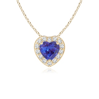 4mm AAAA Heart-Shaped Tanzanite Pendant with Diamond Halo in 9K Yellow Gold