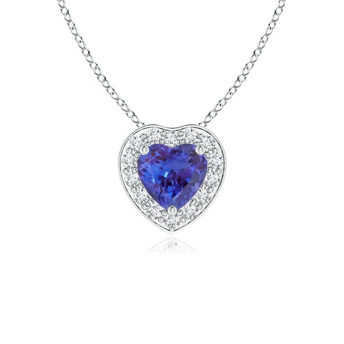 4mm AAAA Heart-Shaped Tanzanite Pendant with Diamond Halo in P950 Platinum