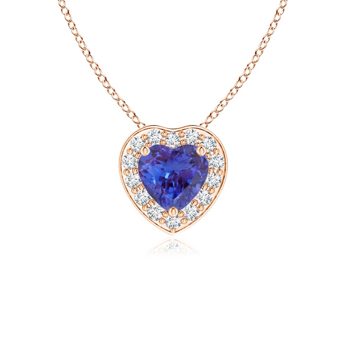 4mm AAAA Heart-Shaped Tanzanite Pendant with Diamond Halo in Rose Gold