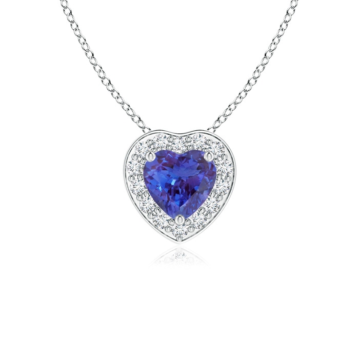 4mm AAAA Heart-Shaped Tanzanite Pendant with Diamond Halo in White Gold 